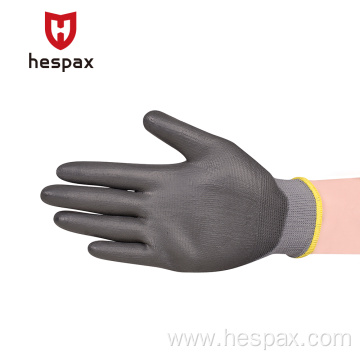 Hespax High Quality Black Nylon PU Polyurethane Gloves